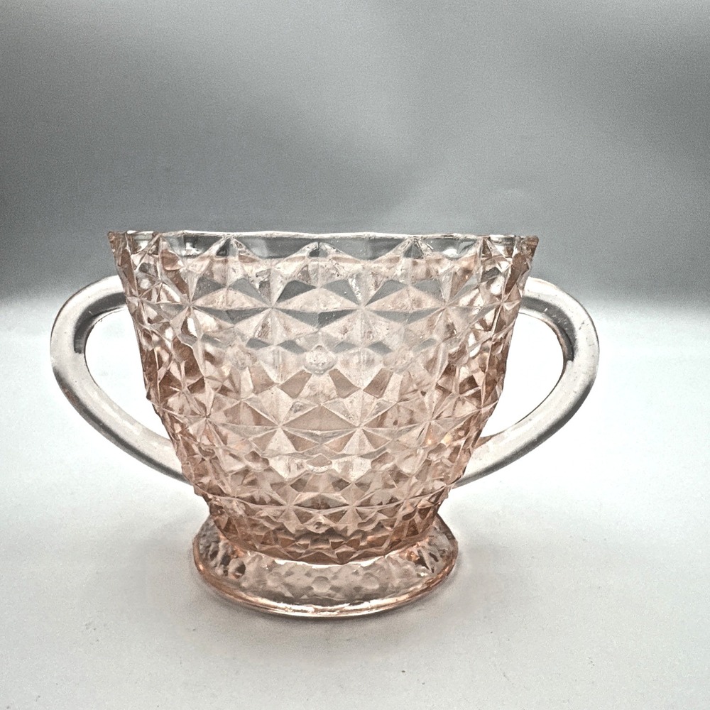 Vintage Jeannette Pink Depression Glass Cubist‎ Sugar Bowl 1930s